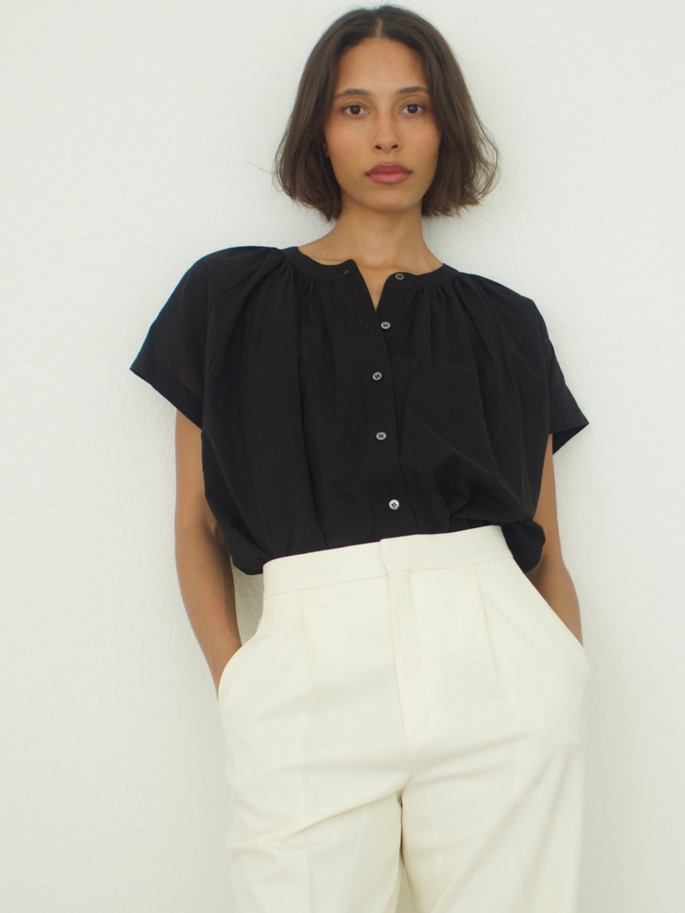 NWOT Jenni Kayne Willow Blouse Linen Cotton Classic Capsule Minimalist Black